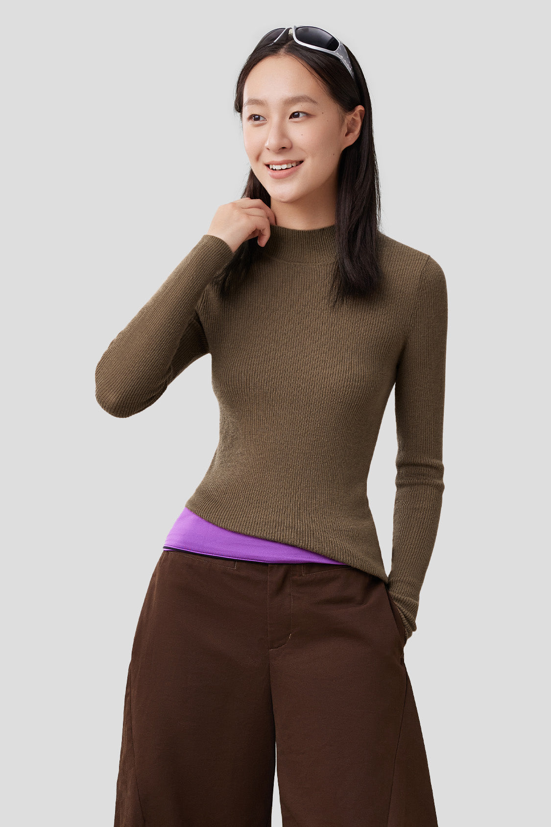 beneunder women's wool baselayer sweater #color_truffle brown