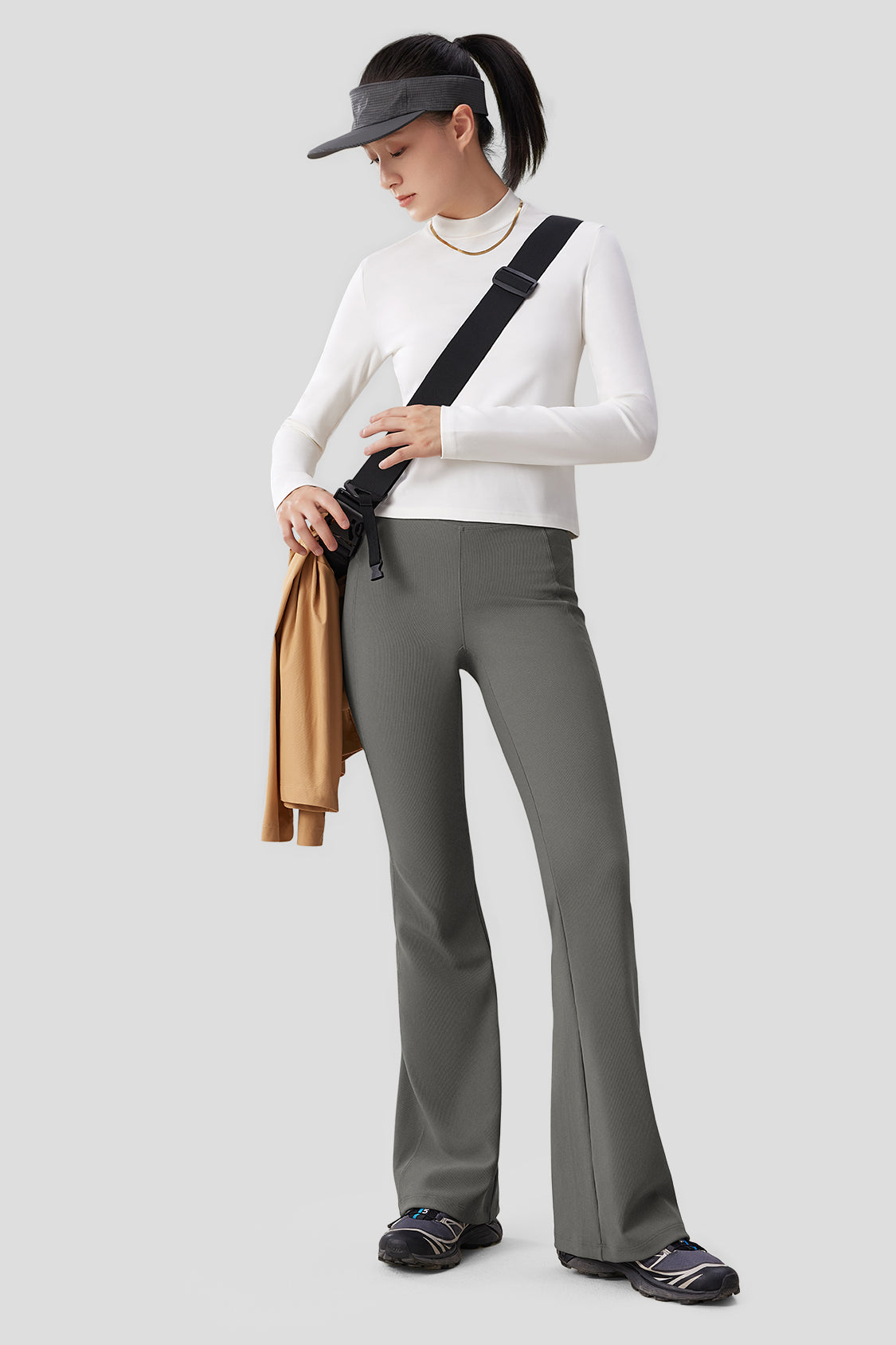 beneunder women's high elastic flared pants all season #color_graphite gray