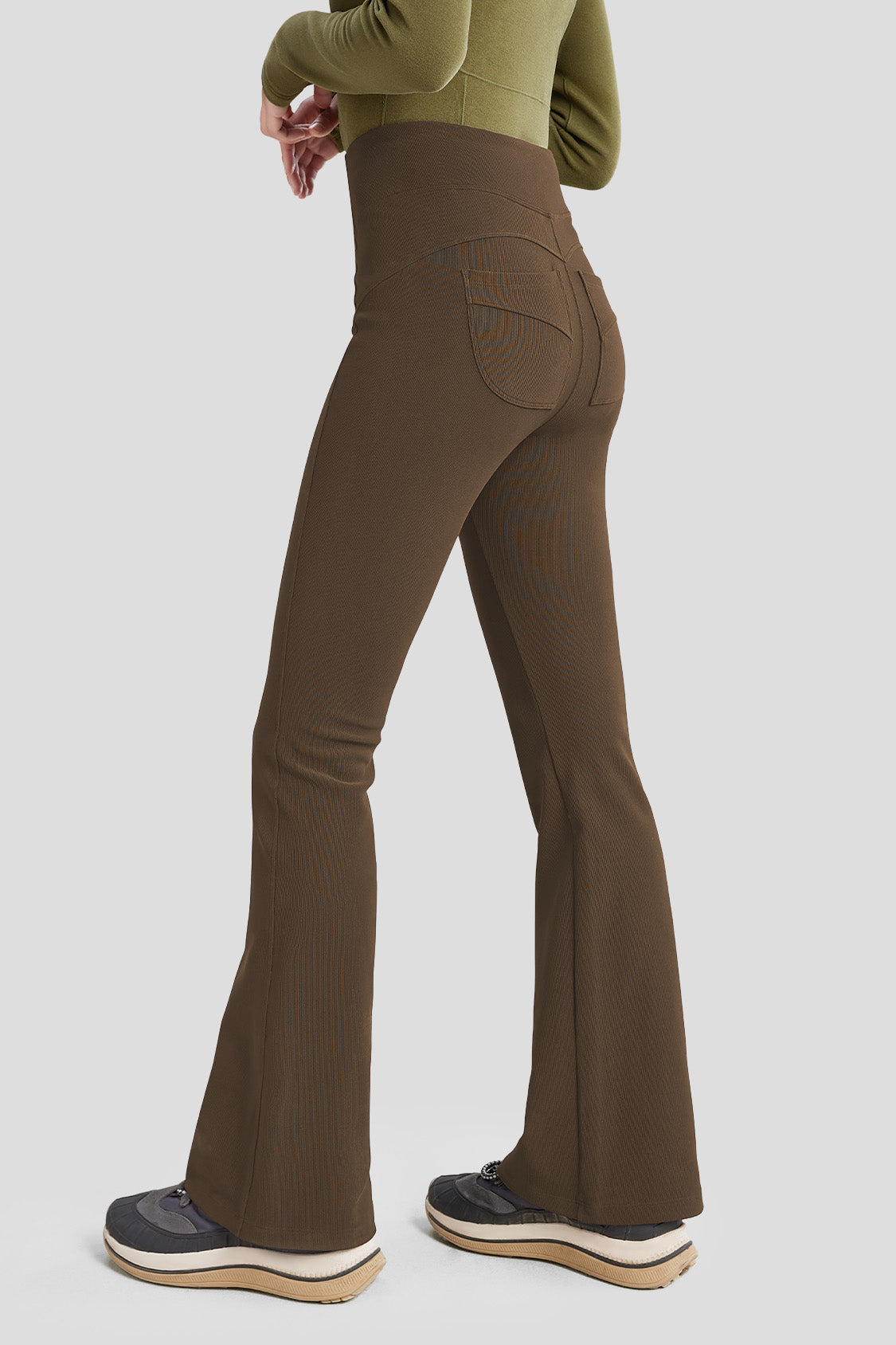 beneunder women's high elastic flared pants all season #color_truffe brown